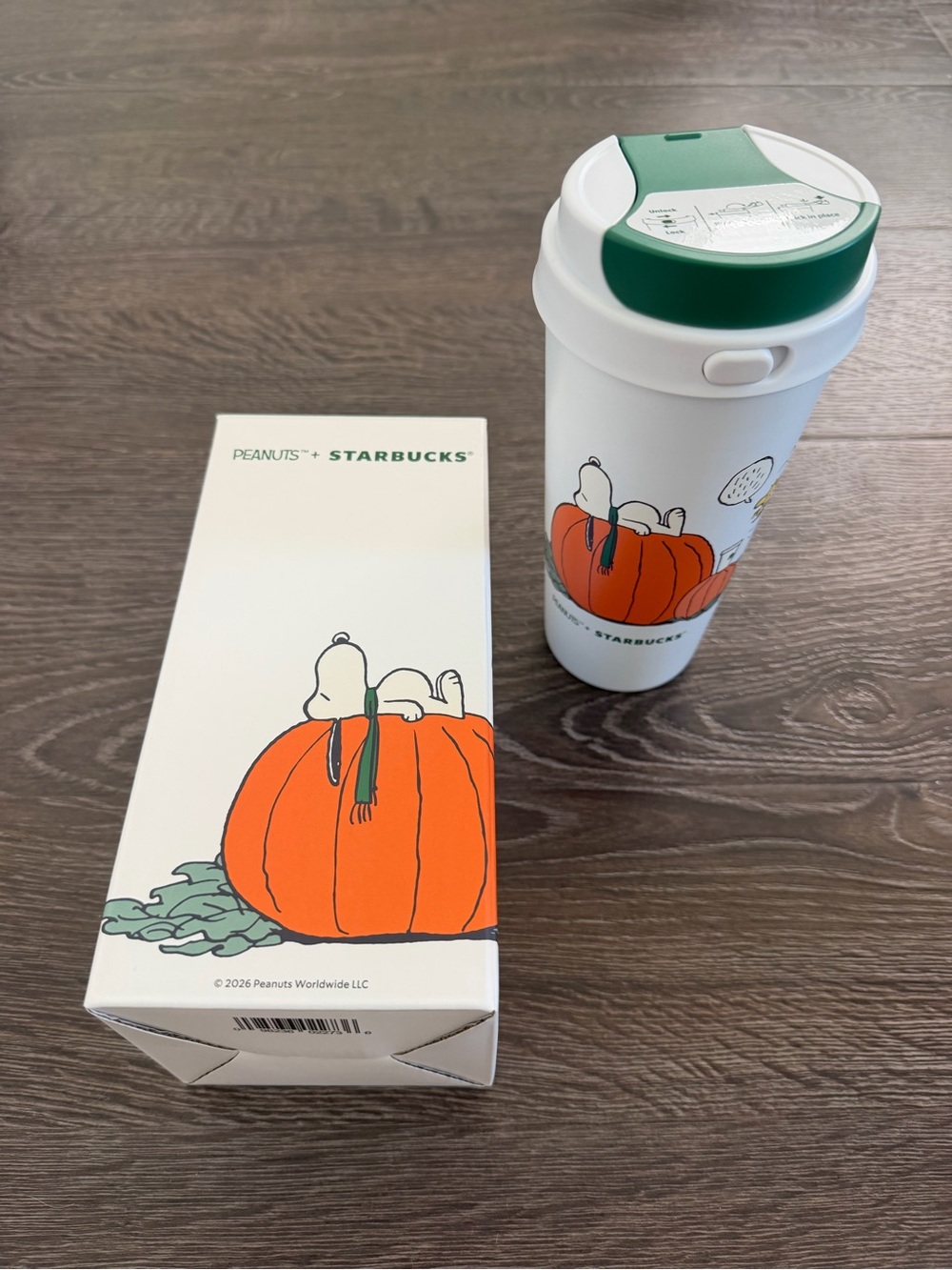 NIB Starbucks Peanuts Snoopy Great Pumpkin Stainless Steel Tumbler 16oz White